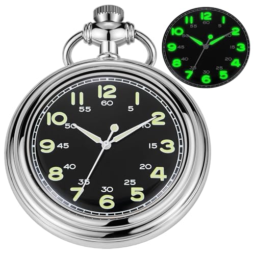 Image of Uncovered Men's Mechanical Pocket Watch with Chain, Uncovered Roman Design Dial Chain Mechanical Pocket Watches for Men