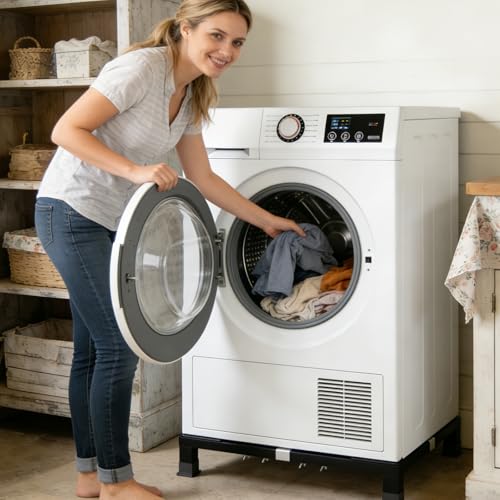 Image of Heavy Duty Stainless Steel Laundry Pedestal - 6 inch Height Universal Washer & Dryer Stand for Front Load Machines, Ice Maker, Samsung /LG - Durable Appliance Base with Non-Slip Feet