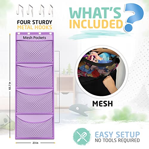 Honeyera Plush Storage (Patent Pending) - Plush Hammock Net Over Door Organizer for Stuffies, Baby Accessories, Toy/Hammock Hanging Storage Big Girls Toddler Large Bag Animals (Purple)