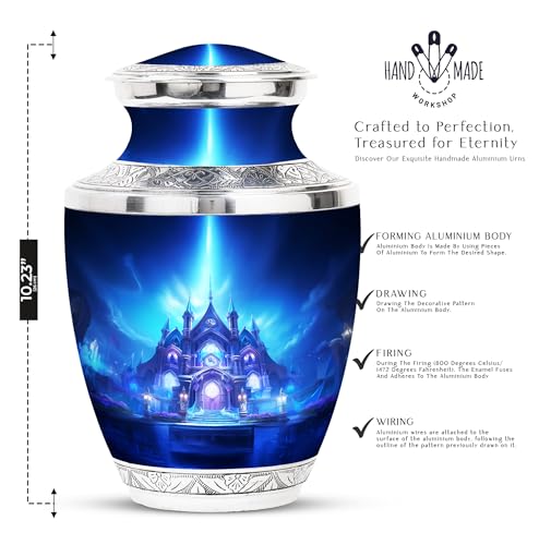 Image of Temple Burial Urns for Adult Human Ashes - Large Personalized Female Urns - Memorial Cremation Urn for Ashes Dad - Customized Funeral Urn for Ashes for Women - 10 Inch Large with Velvet Bag