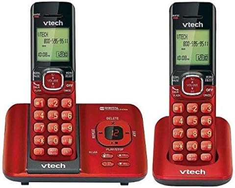VTech CS6929-26 DECT 6.0 Sistema de teléfono inalámbrico ampliable con contestador, 2 teléfonos, color rojo