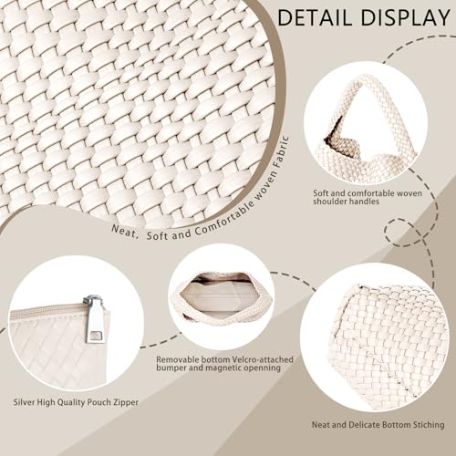 Image of Woven Tote Bag for Women, Fashion Woven Bags for Women Vegan Leather Shoulder Handbags Large Summer Beach Travel Bag