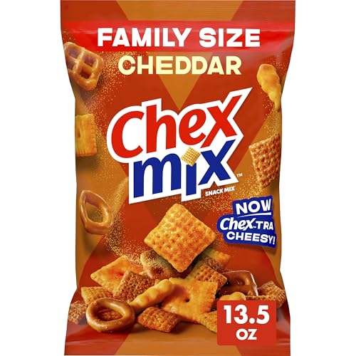 Chex Mix Cheddar Snack Mix, Savory Snack Bag, Family Size, 13.5 oz
