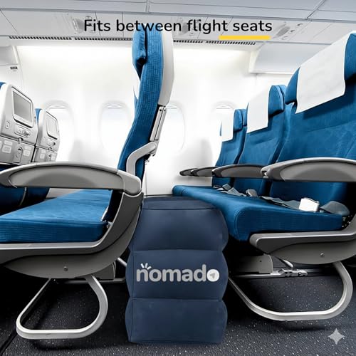 Image of nomado Travel Foot Rest Pillow - Self-Inflatable Seat Extender for Car, Plane & Train, Portable & Compact Footrest for Kids & Adults, Dark Blue Rectangular 18x15x12 Inch for Long Trips