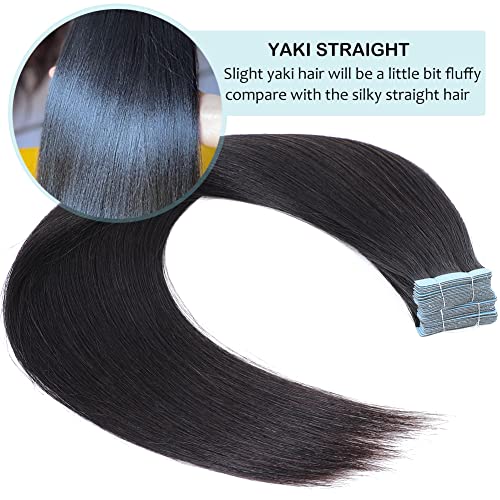 40Pcs Yaki Straight Tape In Hair Extensions Black Women Real Human Hair Light Yaki Sided Seamless Pu Tape In Hair Extensions 100% Human Hair #TOP4