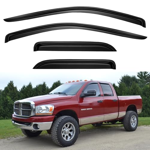 Window Visors Rain Guards for 2002-2008 Dodge Ram 1500 Quad Cab/Extended Cab, Window Vent Wind Deflectors Visors Shades for 03-09 Dodge Ram 2500 3500 Extended Cab