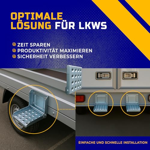AUTOLIGHT 24 Klappbare LKW-Trittstufe aus verzinktem Stahlblech | 190 x 190 x 172 mm | Klapptritt Steighilfe für LKW, Anhänger, Wohnmobil, Transporter | Abrutschsicher & platzsparend | 1er Pack