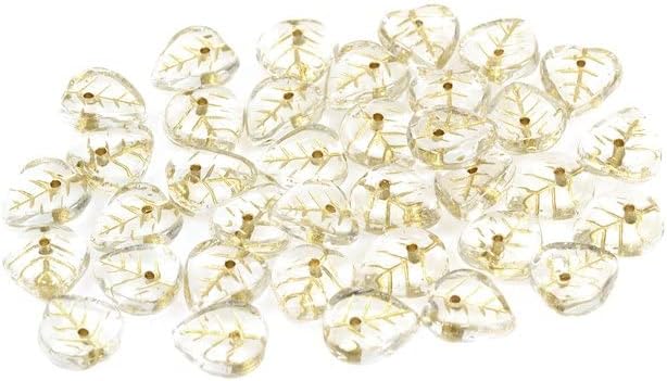 15pcs Heart Leaf Beads 9 mm, Crystal Gold Lined (30-54202), Bohemia Crystal Glass, Czechia 11100074