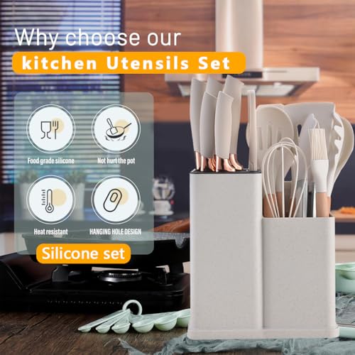 19 Piece Silicone Kitchen Utensil Set with Storage Bucket Non-Stick Cookware Tools, Camping Chef Kit, Food Grade Heat Resistant Silicone and Rust-Proof Coating
