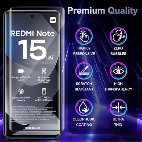 Image of FabeKee UV Tempered Glass Screen Protector Guard Compatible For Redmi Note 15 5G (6.77 Inch, Pack of 2) Full Adhesive UV Curved Case Friendly HD Clarity with easy installation kit