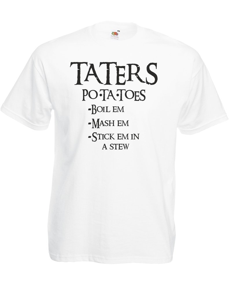 Brand88 Men's White/Black Taters, Printed T-Shirt - M