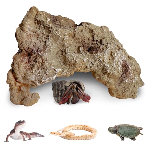 Hamiledyi Reptile Simulation Rock Cave Hideouts Reptile Hide Resin Leopard Gecko Hide Bearded Dragon Hideout Terrarium Decor for Turtles Snakes Gecko Hermit Crab Ball Pythons (S)