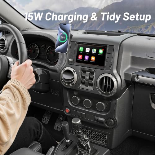 Image of Car Phone Holder for Jeep Wrangler (2011-2016 2017),Magsafe Car Mount Charger,Magnetic Phone Holder,15W Wireless Charging,Dashboard Phone Holder,360 & Hands Free,2015 Wrangler Interior Accessories