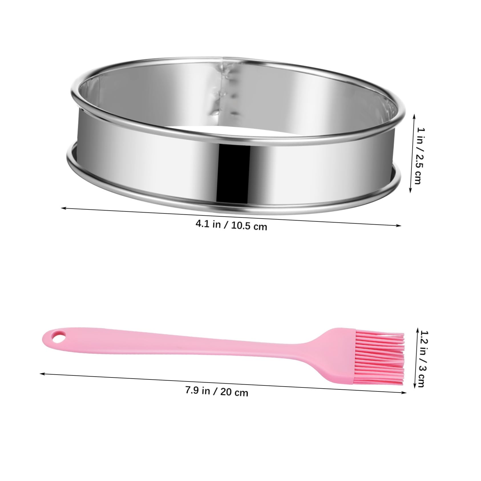 VALICLUD 1 Set Stainless Steel Muffin Crumpet Rings Round Baking Molds with Basting Brush for Cookies Cakes Pancakes and Omelettes Rolled Edge Design for Stable Baking