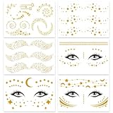 Temporäre tatouages or Gesichtstattoo Carnaval, Gesichtstattoo Lune étoiles étanche à l'eau métallique flash tatouage, glitter tatouage visage festival or für fasching costume dames filles maquillage