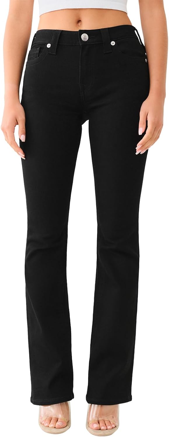 True Religion Women's Becca Mid Rise Boot Cut Single Needle Stitching Jeans Pant - Black Body Rinse