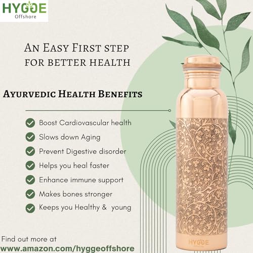 HYGGE Copper Water Bottle for Drinking, 34oz Engraved Pure Copper Water Bottle, Travel Water Bottle for Gym Office, Hiking - Image 4
