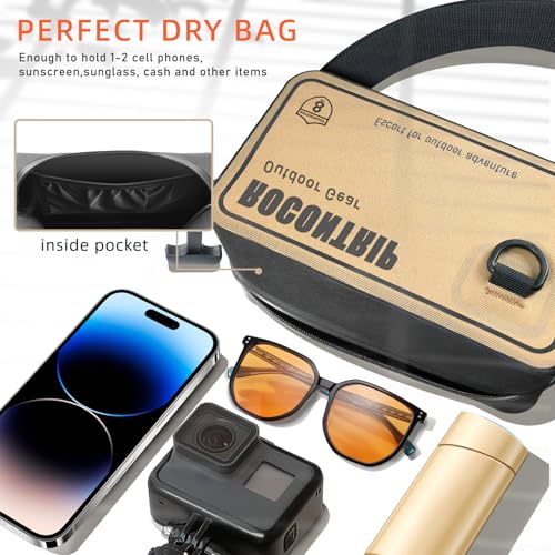 Bolsa seca impermeable ROCONTRIP 100%, mochila de cintura con cremallera hermética y correa ajustable, bolso cruzado liviano para kayak, snorkel y natación (Caqui) miniatura 3