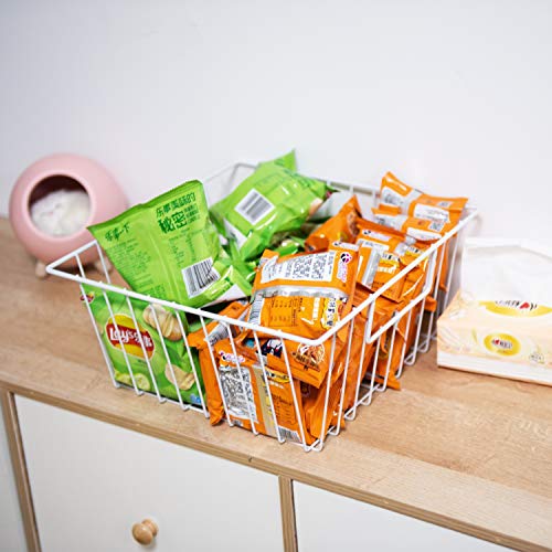 Pomeat 3 PCS Deep Freezer Baskets, Freezer Organizer Bins for Chest Freezer, Large Metal Wire Baskets for Organizing with Handles for Kitchen, Pantry, Cabinet, Closets, Shelf, Pearl White - Thumbnail 3