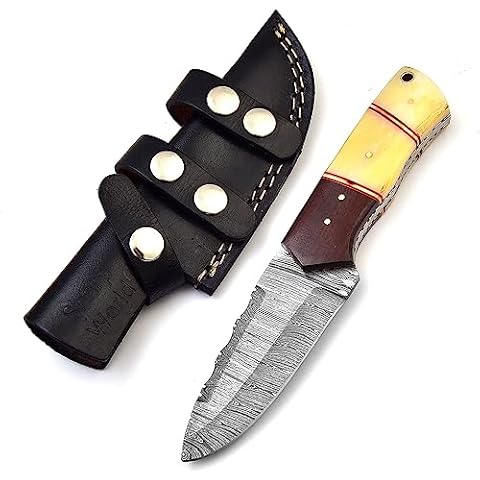 SharpWorld Beautiful Damascus Knife Made Of Remarkable Damascus Steel and Exotic Handle -Best Hunting Knife With Sheath TJ102 (Camel Bone & Wood) Cover