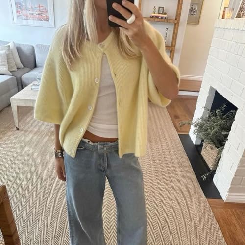 Women Short Sleeve Button Down Cropped Cardigan Sweater T-Shirts Y2k Girls Knit Pullover Crop Tops Fall Clothes2