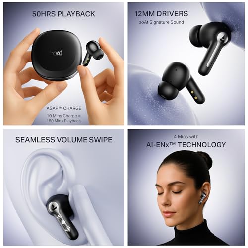 Image of boAt 2025 Launch Airdopes Prime 511, Volume Swipe Control, 50hrs Battery, 4Mics ENx, Multipoint Connection, App Support, Bluetooth Earbuds, TWS Ear Buds Wireless Earphones with mic (Active Black)