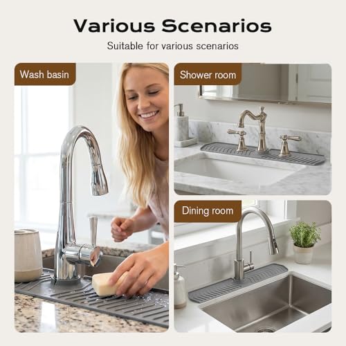 Image of Kitchen Sink Faucet Mat, 2025 New Foldable Faucet Mat for Kitchen Sink, 30in Silicone Faucet Guard & Draining Mat Keep Countertops Dry Splash Guard (Green, 30in)