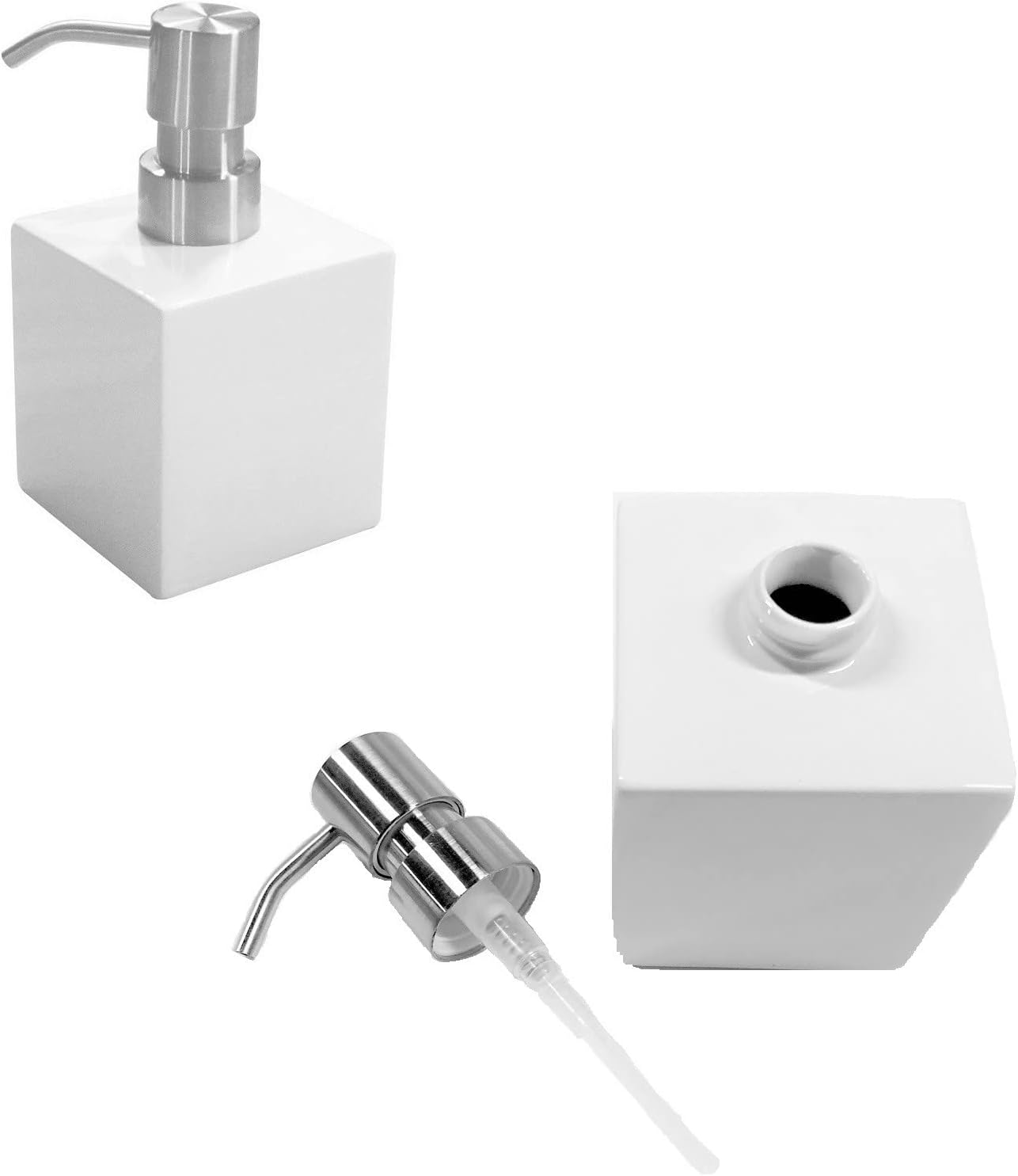 Senko 54306 White Cube Ceramic Soap Bottle, Approx. 2.9 x 2.9 x 5.5 inches (7.4 x 7.4 x 13.9 cm), Capacity Approx. 9.1 fl oz (270 ml), White, Ceramic, Stain Resistant, Clean
