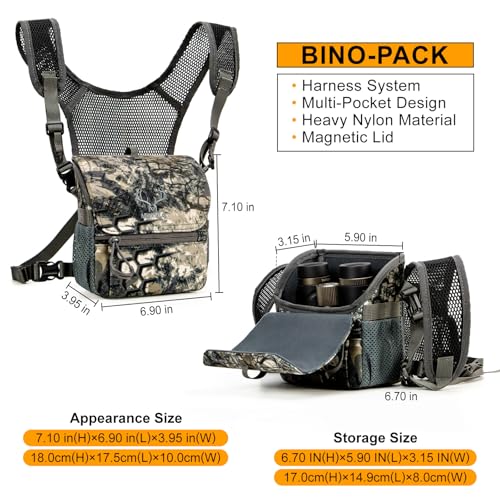 Image of MOXULE Binocular Harness Chest Pack: Bino Case, Magnetic Lid, Rain Cover | Silent one-hand access, water-resistant fabric, MOLLE webbing for hunting, birdwatching and hiking, Model: BINO Lite