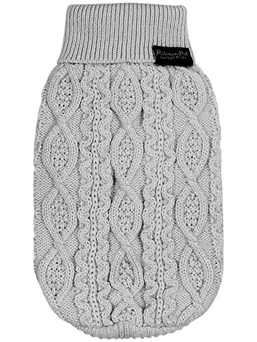 Parisian Pet - Turtleneck Sweater for Dogs - Gray Cable Knit Pullover  Warm Puppy Clothes - Size M