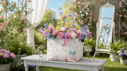 Image of CLOCOR Rectangular Storage Bin,Waterproof Books Box,Gift Basket(Golden Butterfly)