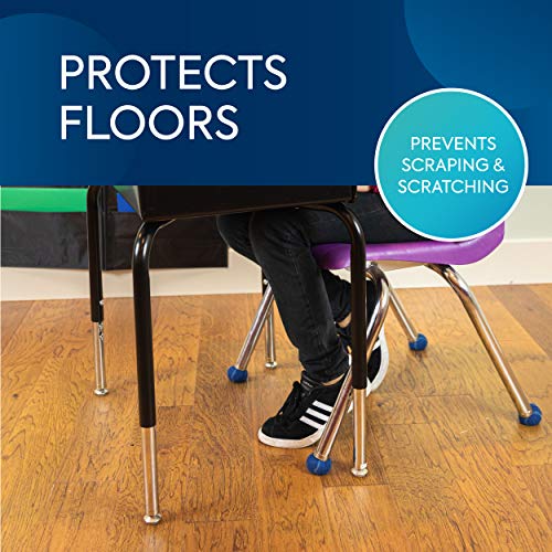 Image of Bouncyband Fuzzy Feet School Chair Glides, Blue, Pack of 48 - Works with Most School Chairs with a Leg Base up to 1.25 inch Diameter - School Chair Feet Covers for Quiet Classrooms and Floor Protection