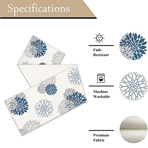 Whomeaf Blue Gray Table Runner Dahlia Pinnata Flower Table Runners Modern Elegant Pompon Farmhouse Geometric Table Center Decor For Home Dining Party Entrance (13X72 Inch) #TOP4