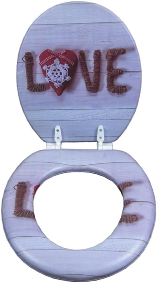 Toilet Lid L0VE Pattern Soft Seat Warm Cover Set Sponge 17"