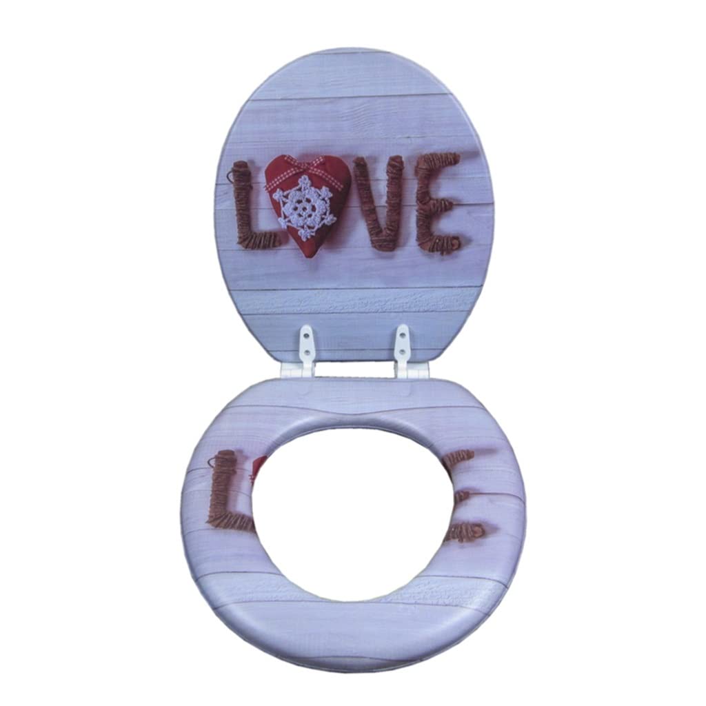 Mobygkfy Light Grey Toilet Lid L0ve Pattern Soft Seat Warm Cover Set Sponge 17"
