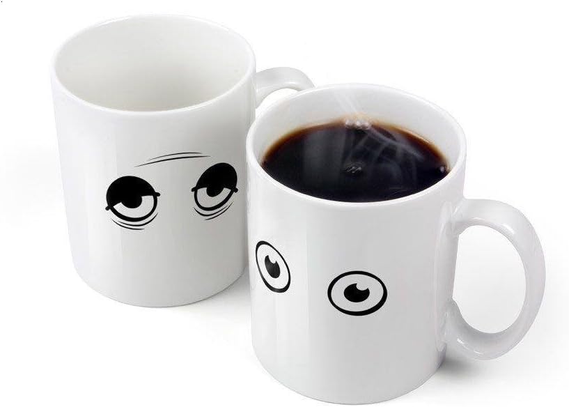 APXC Magic Coffee Mugs Eye Heat Sensitive Wake-Up Color Pattern Changing Ceramic Coffee Cup Mug
