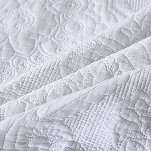 Winlife Quilted Embroidered Standard Pillow Shams White 100% Cotton Floral Decorative Pillow Sham Set Of 2 (20''X 26'', Damask, White) #TOP5