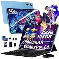 Tablet Android - Octa-Core 2.0GHz｜22GB RAM + 128GB ROM（Expandible 2TB ）｜8000mAh｜5G WiFi /Bluetooth 5.0｜Cámara Dual｜GMS Certificación Widevine L1｜5MP + 8MP｜Tablet 10 Pulgadas con Teclado y Raton - Azul