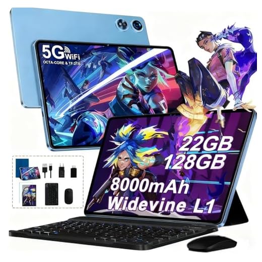Newest Tablet Android 14 Tablet 10 Pulgadas con Octa-Core 2.0 GHz, 22GB RAM 128GB ROM(TF 1TB), Tablet Widevine L1, 5G WiFi, Bluetooth 5, 8000mAh, 5MP+8MP, FHD, Tablet con Teclado y Raton, Negro Metal