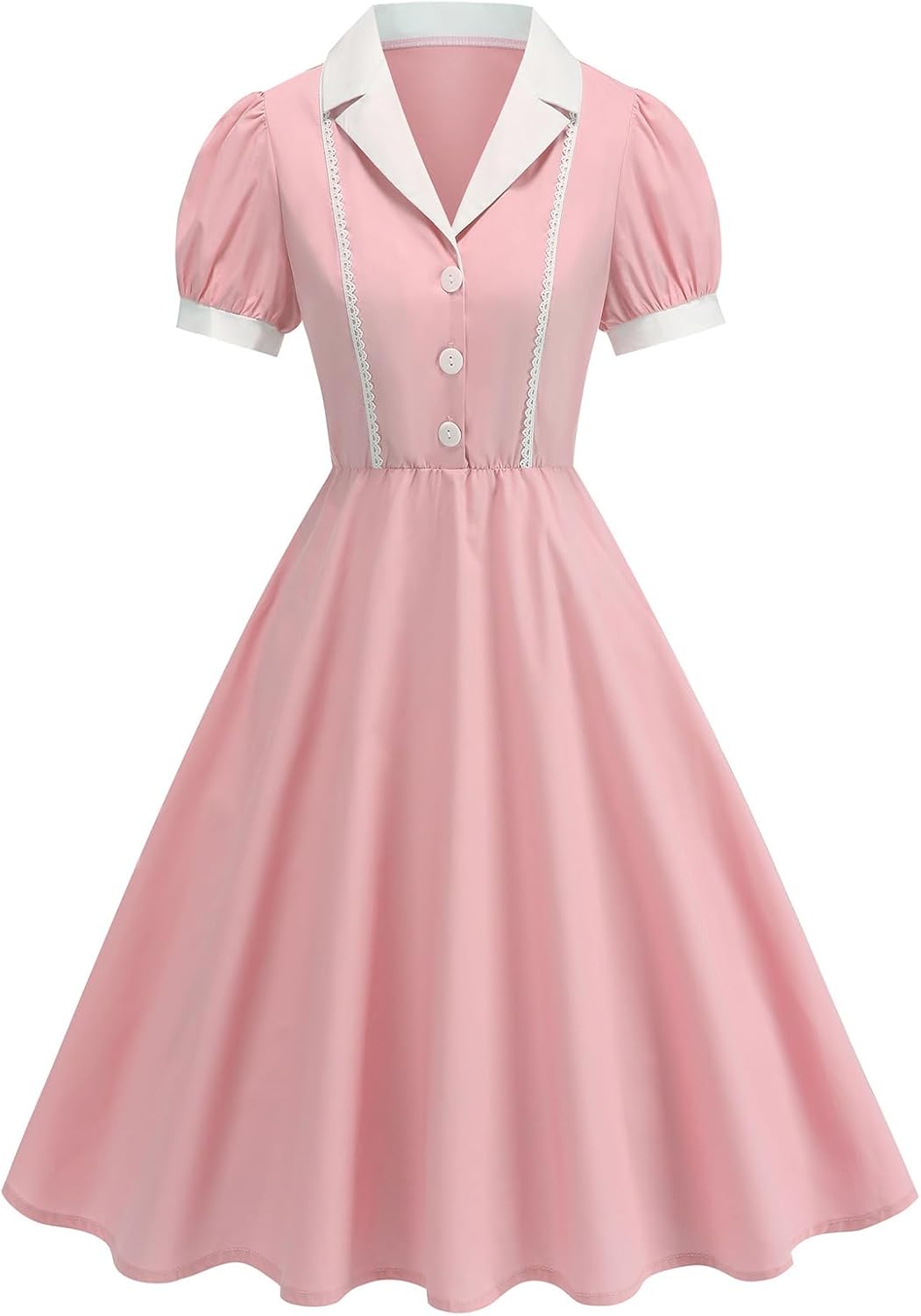 ODIZLI Women's 1950s Retro Dress Short Puff Sleeve Midi Dress Rockabilly Dress Cocktail Dresses