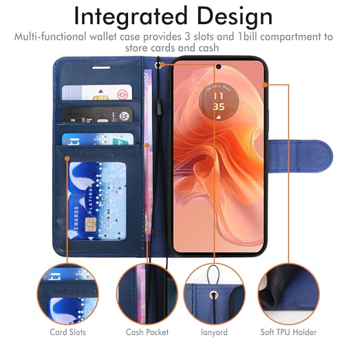 TECHGEAR Moto G04 / Moto E14 / Moto G24 / Moto G04s Phone Leather Wallet Case, Flip Protective Cover with [RFID BLOCKING] Wallet Card Holder, Stand & Wrist Strap, Blue PU Leather with Magnetic Clasp - Image 4
