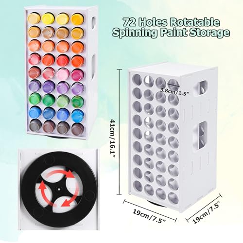 Image of Yolispa Acrylic Paint Organizer, 2oz Craft Paint Storage Organizer with 72 Holes, 360 Spining Paint Organizer, Paint Holder Rack, Vertical Paint Organizer Holder Stand for Apple Barrel, Folkart