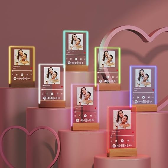Custom Spotify Plaque, Personalized Spotify Glass Plaque Song Spotify Picture Frame with Light, Custom Music plaque with Picture Customized Gifts for Her Him, Valentines, Birthday, Christmas