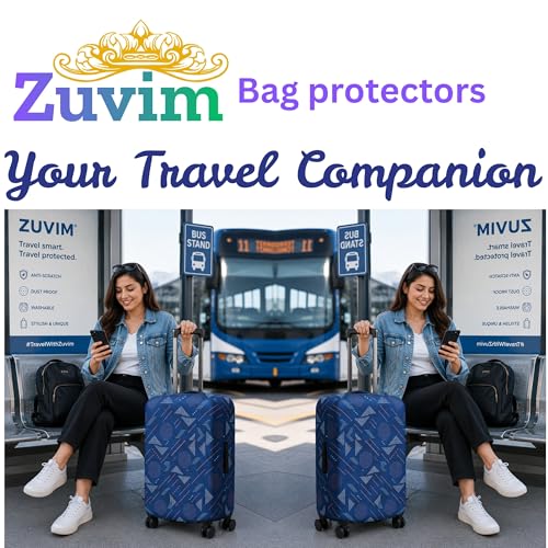 Image of Luggage Cover Trolley Covers for Suitcase Washable Dust Proof Anti-Scratch Protector Polyester Printed Stretchable Fabric (Fits Fiber /Plastic Trolley Bags Only) Blue 24 Inch