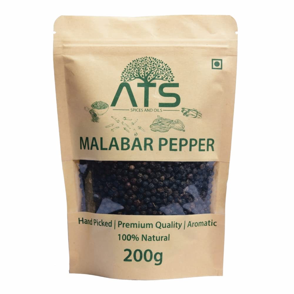 ATS Natural Premium Malabar Black Pepper Whole 200g | Naturally Dried, Kali Mirch, Whole Pepper From Idukki Kerala | No Artificial Additives | Chemical Free & Pesticides Free | Unadulterated | Rich Flavour | (B0BHW1NX6P) Amazon Price History, Amazon Price Tracker