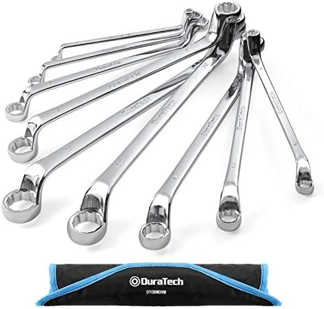 DURATECH Offset Box Wrench Set, Metric, 9-Piece, 6-23mm, 75-Degree, CR-V Steel, Organized in Rolling Pouch