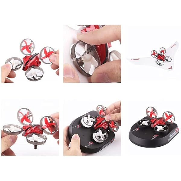 AUNEVN Tre Lägen För Sjö-, Land- Och Luftfjärrkontroll Båt Quadrocopter 2.4G Rc-Fartyg Elektriskt Rc-Flygplan Trådlöst Tre-I-Ett-Drönare Sommar Utomhusvattenleksaker Barngåvor