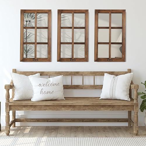Image of LOSOUR 2 Pack 24x40 Mirrors for Wall Decor, Farmhouse Distressed Wood Windowpane Mirror, Rustic Home Wall Decor Accents for Bedroom Living Room Dining Room, Kitchen, Mantle (2, Brown, 40 inch L x 24 inch W)