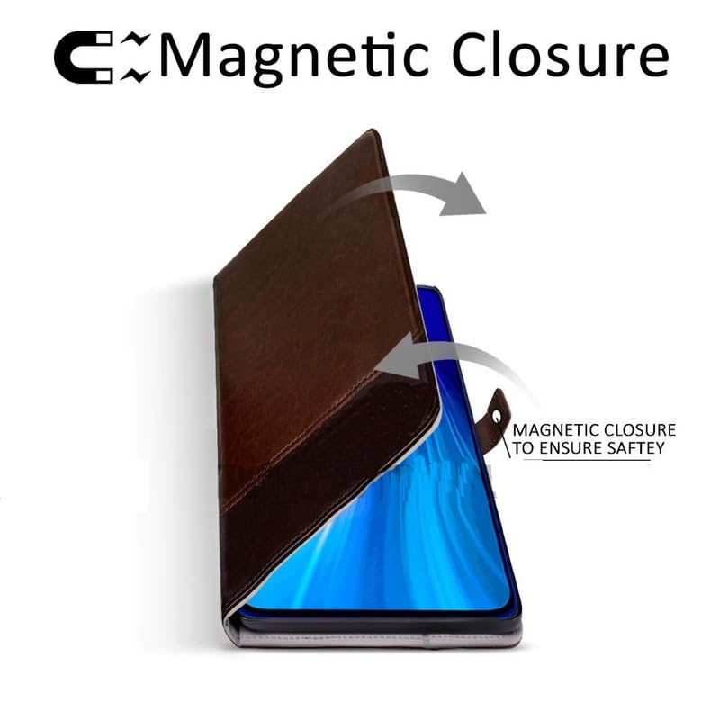 Image of Perkie Handmade Zorro Series Faux Leather Wallet Flip Case Kick Stand Magnetic Closure Flip Cover for Motorola Moto G54 5G (Brown with Coffee)