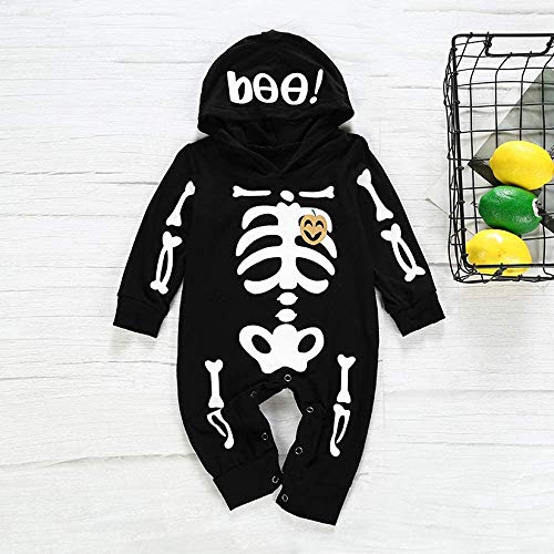 MODNTOGA Newborn Halloween Clothes Skeleton Baby Boys Girls Skull Skeleton Halloween Outfit Romper with Hat2